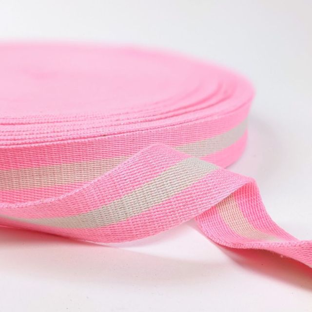 Webbing - 40mm Strapping - Stripe - Pink and White 