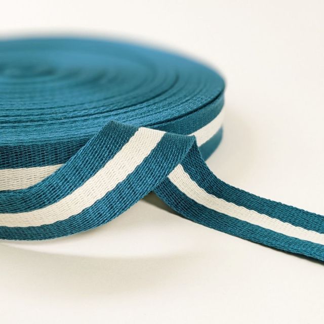 Webbing - 40mm Strapping - Stripe - Petrol and White 