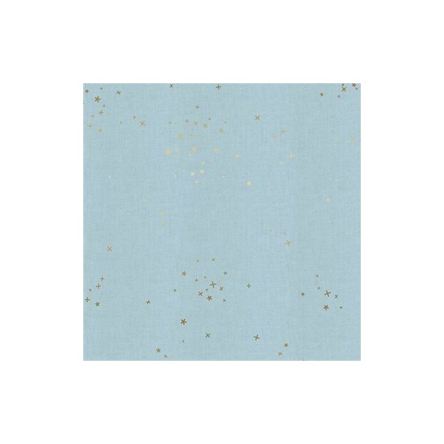 100% Cotton - Freckles in Baby Blues Unbeached Metallic - Basics by Cotton + Steel per 1/2m