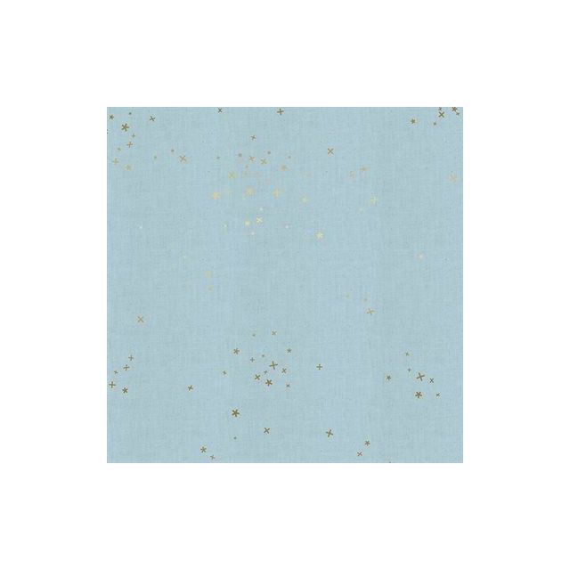 100% Cotton - Freckles in Baby Blues Unbeached Metallic - Basics by Cotton + Steel per 1/2m
