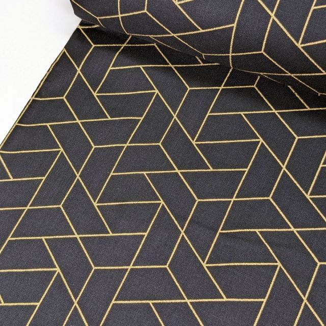 Mixology Luxe- Quilting Cotton by Camelot Fabrics - Tiled, Metallic Gold on Black