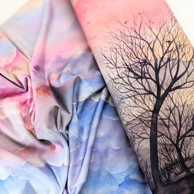Organic French Terry - Wuthering Heights Border Print Pink by Rebecca Reck
