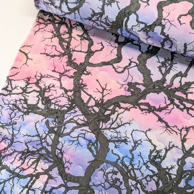 Organic French Terry - Trees of  Wuthering Heights Pink by Rebecca Reck