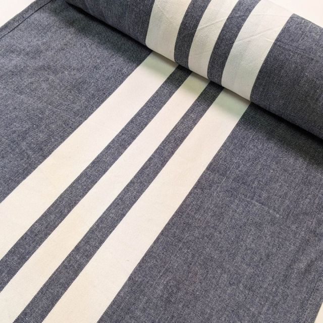 Vista Toweling 18" Wide Pre-Hemmed Sides - Pieces to Treasure by Moda - Dark Blue with White Stripes (328) per 1/2m