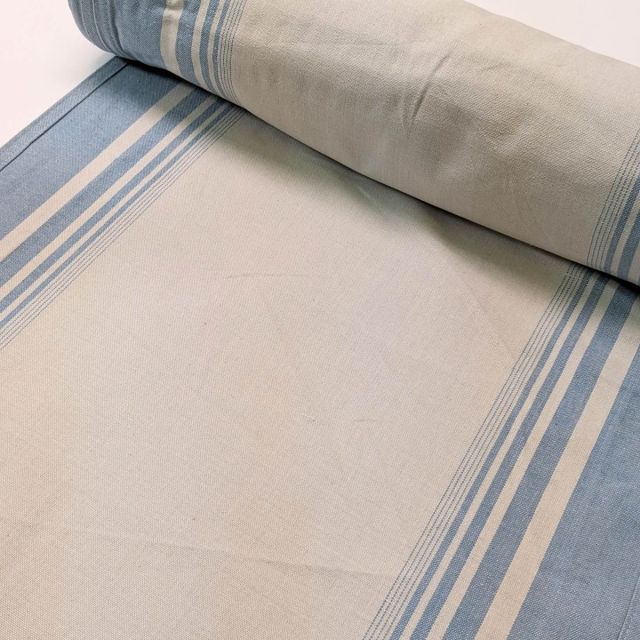 Vista Towelling 18" Wide Pre-Hemmed Sides - Pieces to Treasure by Moda - Natural with Blue Stripes (325) per 1/2m