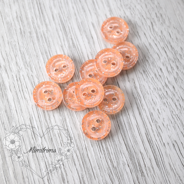 12 mm Four Hole Botton - Orange with Silver Glitter( 1 pcs) 