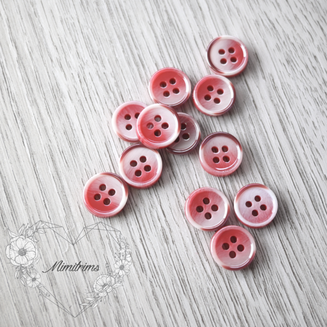 10 mm Four Hole Botton - Red and White with Iridescent FInish ( 1 pcs) 