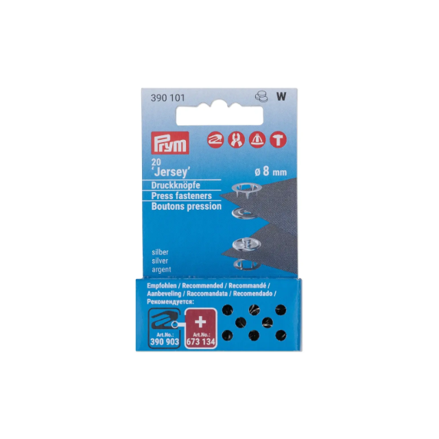 Prym Non-sew Jersey Snaps refill pack - 20pcs - Silver Retaining Ring 8 mm 390101