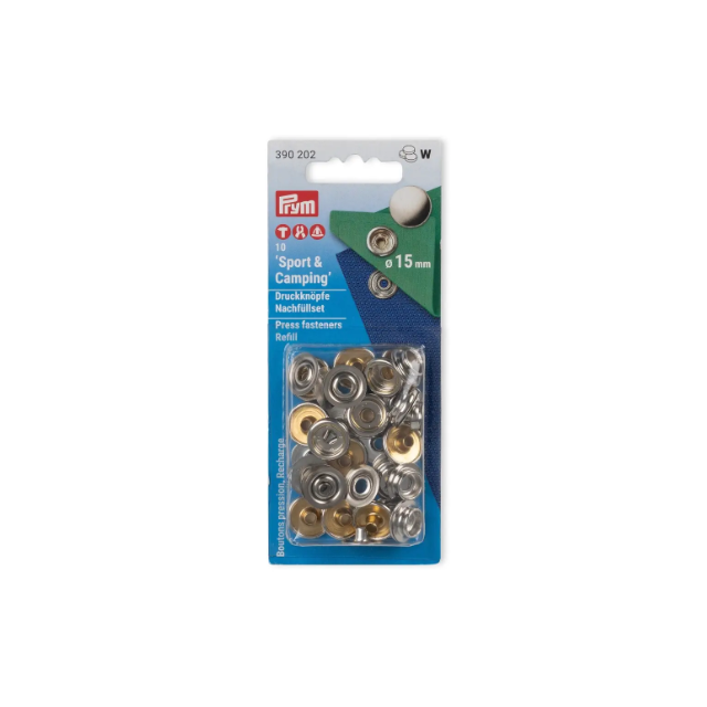 Prym - Non-sew press fastener Sport/Camping 10 pcs, 15mm, ilver - 390202