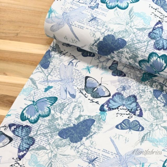 BOLT END  110cm - Organic French Terry - Butterflies - Mint Blue