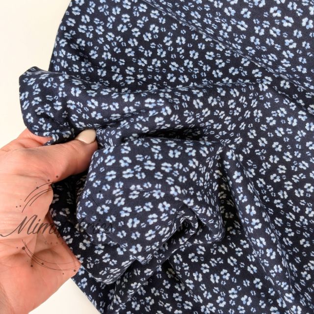 BOLT END - 110 CM - Bamboo Cotton Blend Jersey with Mini Flowers - Black/Blue