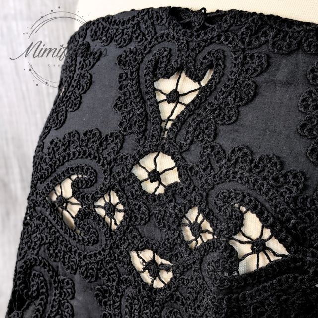Cotton with Crochet Look Embroidery Heart Shapes - Black