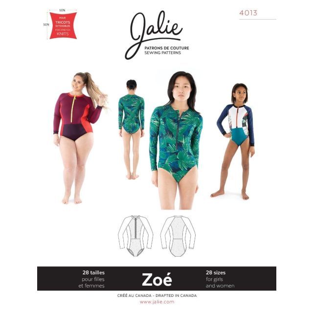 ZOE Long-Sleeve Rashguard Swimsuit Sewing Pattern by Jalie #4013
