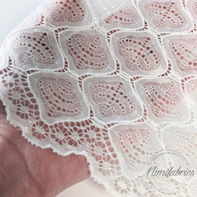 Elastic Lace Band 21cm wide - Onion Shapes with Scalloped Edge - Off White Col. 51 (French Lace)