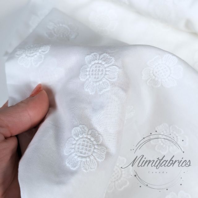 Cotton Voile with whit embroidered flowers