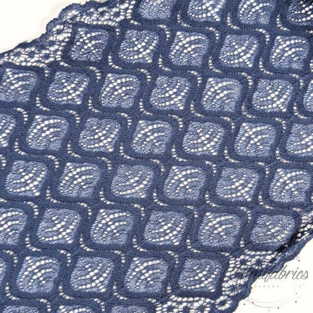 Elastic Lace Band 21cm wide - Onion Shapes with Scalloped Edge - Navy Blue Col. 27 (French Lace)
