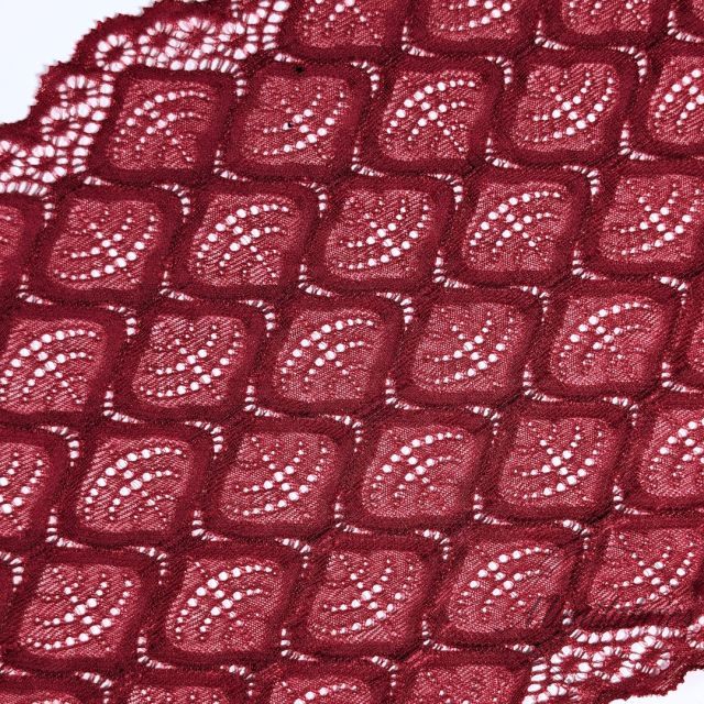 Elastic Lace Band 21cm wide - Onion Shapes with Scalloped Edge - Dark Red Col. 72 (French Lace)