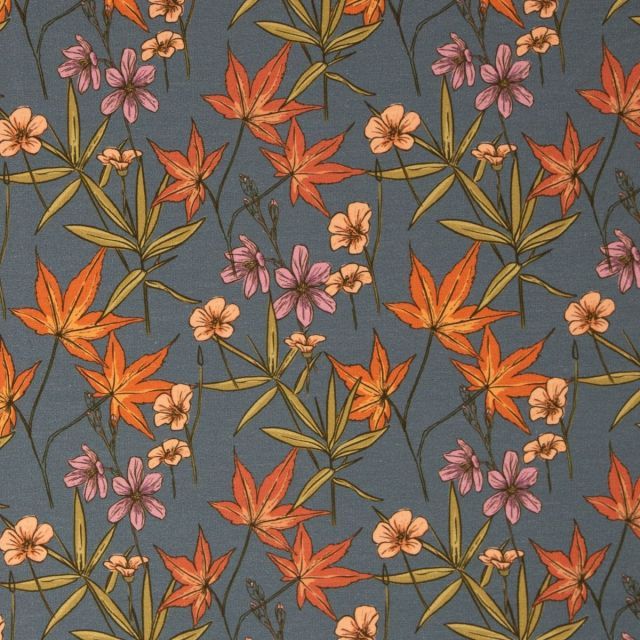 Autumn Flowers on Modal/Cotton French terry - Teal