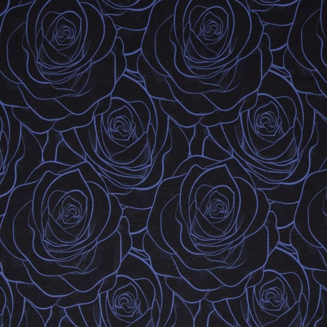 Roses on Modal/Cotton Blend French Terry - Blue and Dark Blue