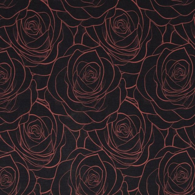 Roses on Modal/Cotton Blend French Terry - Red and Dark Blue