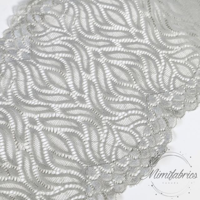 Elastic Lace Band 20cm wide - Flame Shapes with Scalloped Edges - Silver Grey Col. 33 (French Lace)