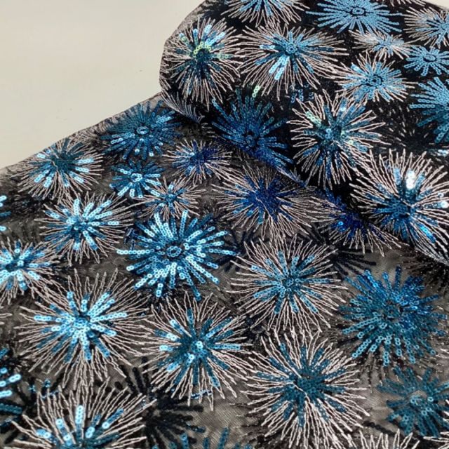 Embroidered Mesh - Blue Firework