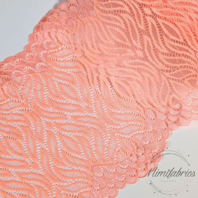 Elastic Lace Band 20cm wide - Flame Shapes with Scalloped Edges - Bright Salmon Pink Col. 85 (French Lace)