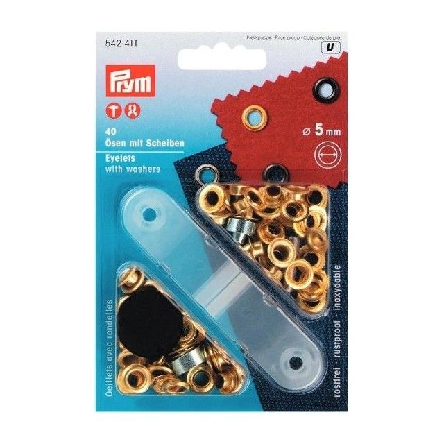 Prym -Eyelets With Washers, 5mm, Gold
