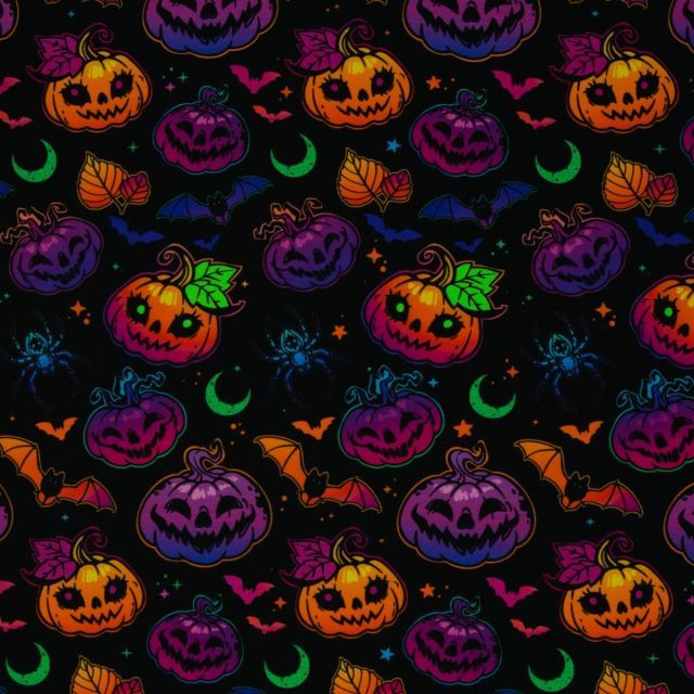 Halloween - Pumpkins and Bats - French Terry