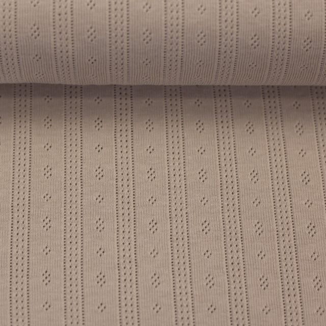 Ribbed Pointelle Knit "Alina" 100% Cotton Jersey -  Beige