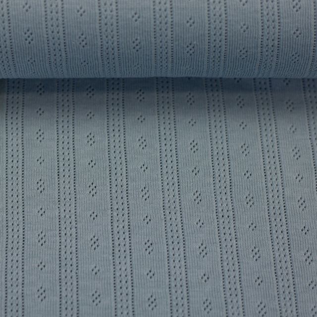 Ribbed Pointelle Knit "Alina" 100% Cotton Jersey -  Pale Blue