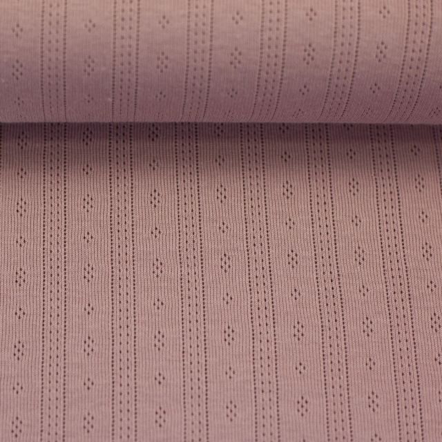 Ribbed Pointelle Knit "Alina" 100% Cotton Jersey -  Dusted Rose
