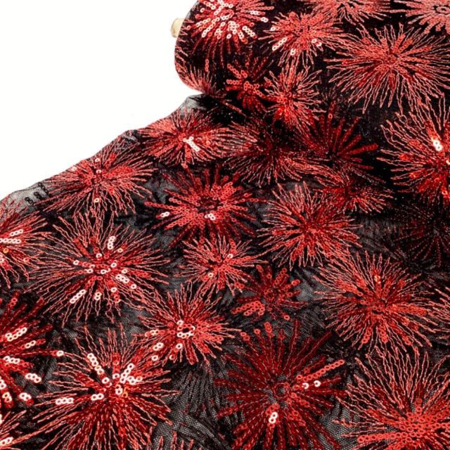 Embroidered Mesh - Red Firework