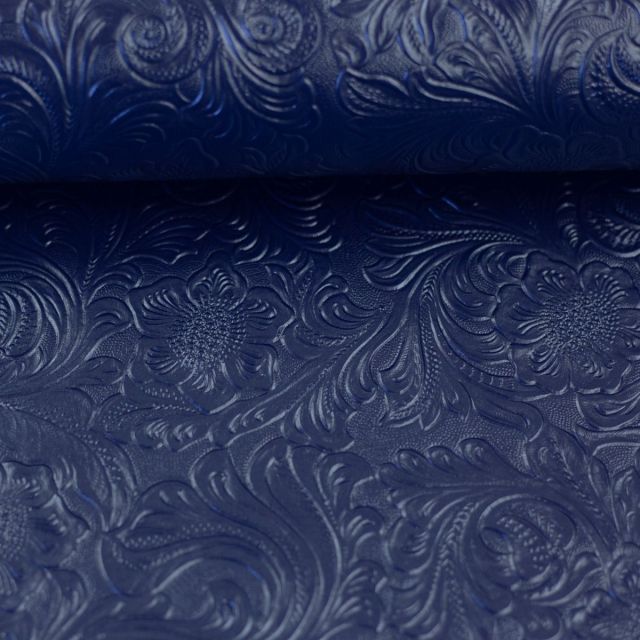 Faux Leather "Marlies" with floral texture - dark blue LIMITED EDITION (Precut Panel approx 50cm x 135cm)