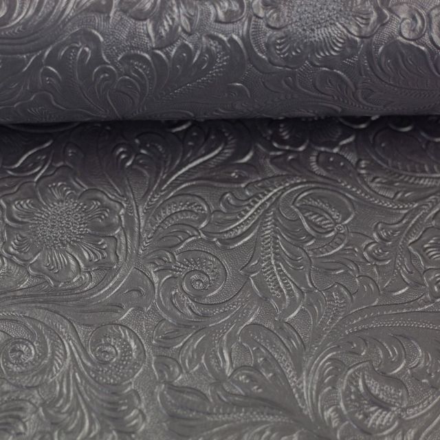 Faux Leather "Marlies" with floral texture - Pewter -  LIMITED EDITION (Precut Panel approx 50cm x 135cm)