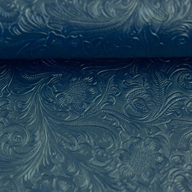 Faux Leather "Marlies" with floral texture - Petrol -  LIMITED EDITION (Precut Panel approx 50cm x 135cm)