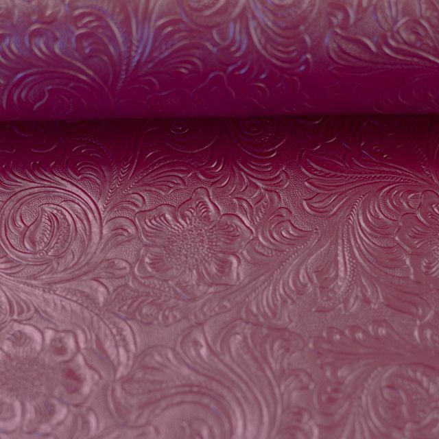Faux Leather "Marlies" with floral texture - Berry -  LIMITED EDITION (Precut Panel approx 50cm x 135cm)