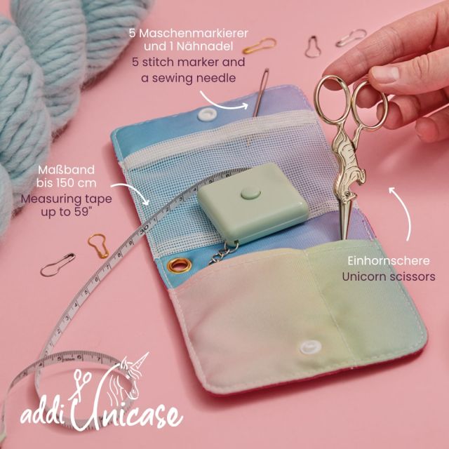 Addi "Unicase" Accessory Case with Scissors, Darning Needle, Tape and Stitch Markers 