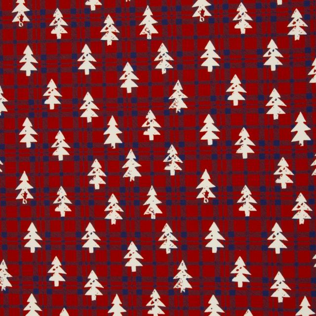"Holly"  Christmas Trees on Plaid - French Terry 