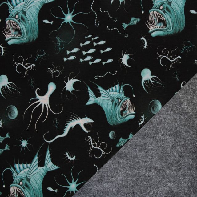 Alpine Fleece "Isla" - Deep Sear Animals with Grey Fleece Backing