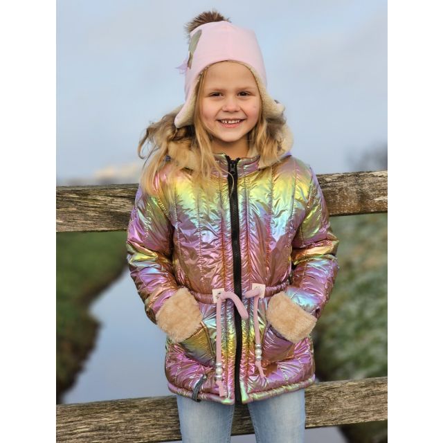 Quilted Nylon with Fleece Lining - Metallic Rainbow