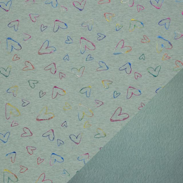Alpine Fleece "Farsund" Mint Melange with Rainbow Hearts