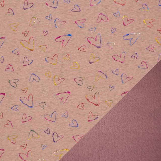Alpine Fleece "Farsund" Light Pink Melange with Rainbow Hearts