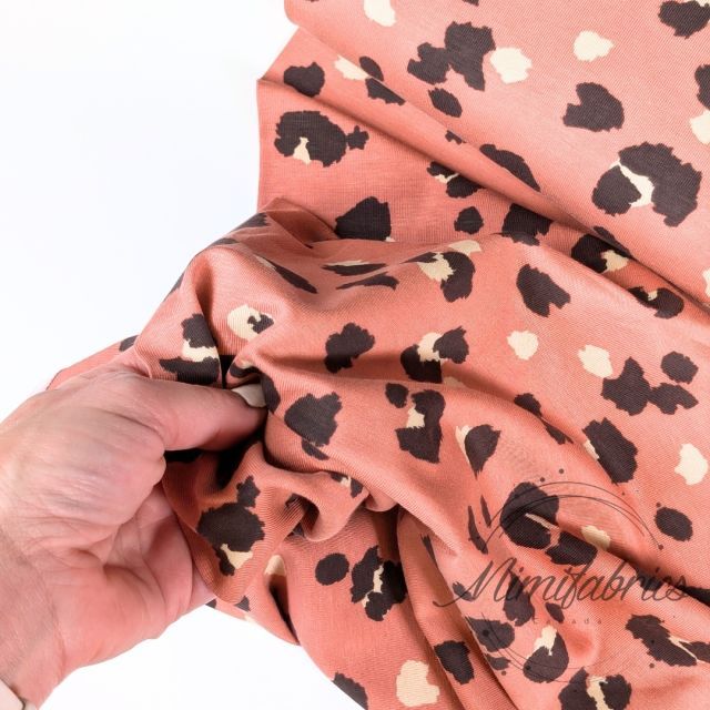 Bamboo Cotton Blend Jersey with Leopard Print - Coral