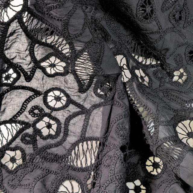 Cotton with Crochet Look Embroidery Abstract - Black
