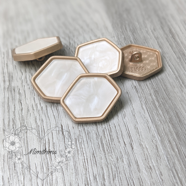 25 mm Hexagon Shank Button - White with Matte Gold Metal ( 1 pcs) 