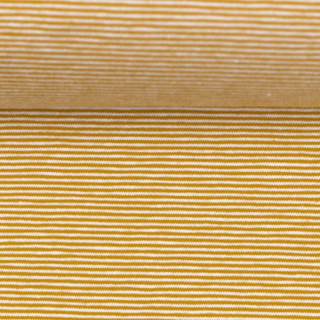 Cotton Jersey with Yarn Dyed Mini Stripes 1mm "Bella" Col. 4011 Yellow/White