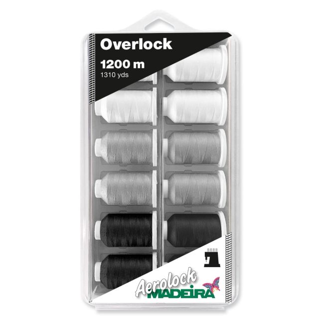 MADEIRA THREAD BOX - Blisterbox Aerolock 125 - Neutrals 12 x 1200 m Miniking, 3 colors