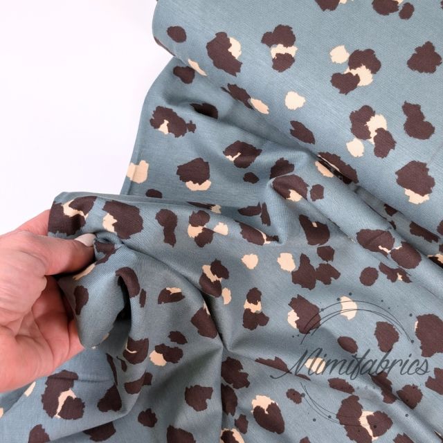 Bamboo Cotton Blend Jersey with Leopard Print - Denim Blue