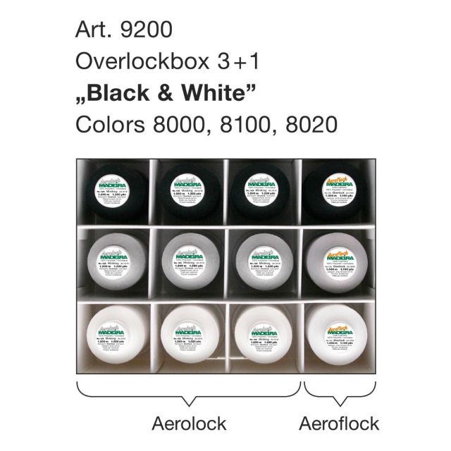 MADEIRA THREAD BOX - OVERLOCK BOX 3+1 black&white -  9 x Aerolock 1200 m + 3 x Aero-Flock